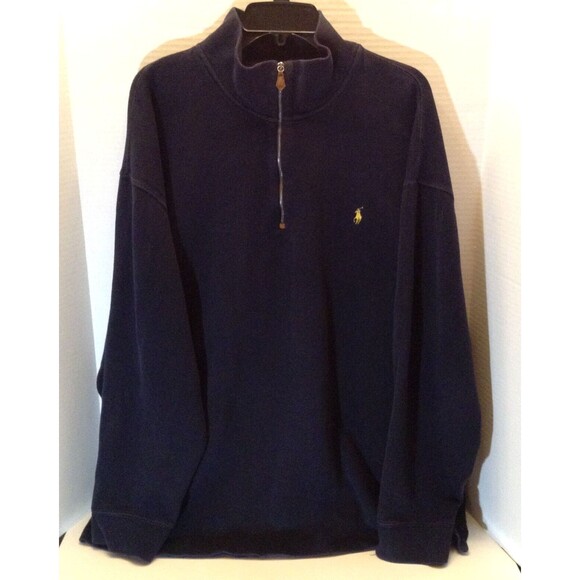 Vtg Polo Ralph Lauren Sweater Men 4XB Navy 1/4 Zip Ribbed Pony Jumper Preppy 90s - Picture 1 of 11